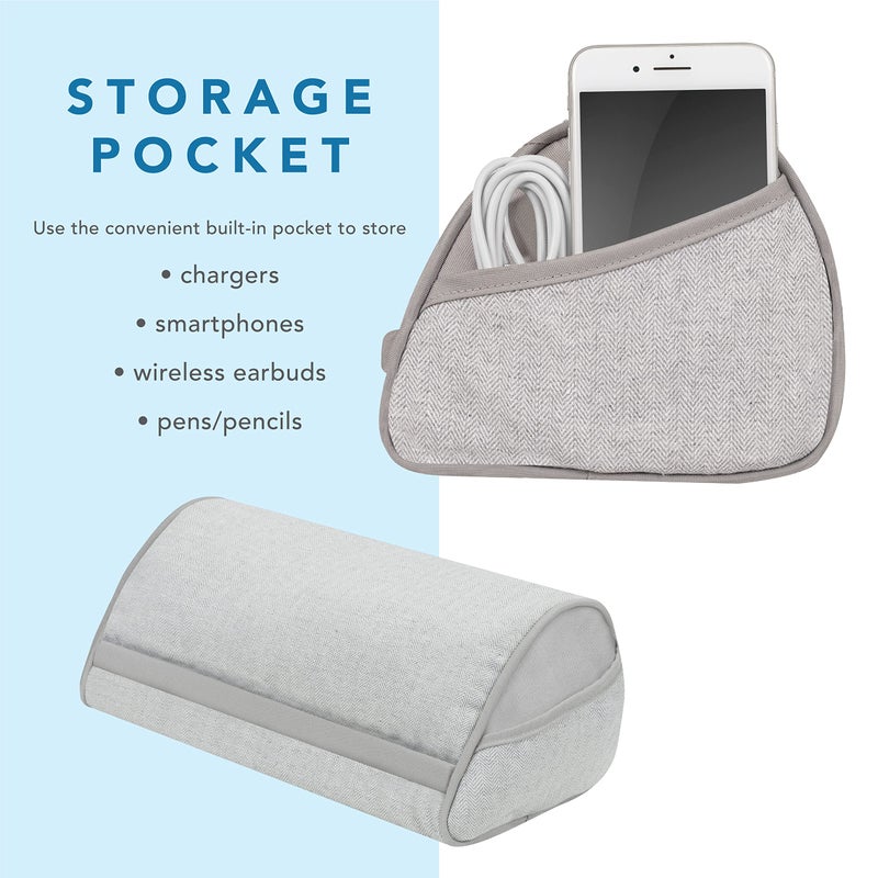 LAPGEAR Heritage Tablet Pillow Stand with Phone Pocket - Gray Herringbone - Fits Most Tablets - Style No. 35608 - Image 5